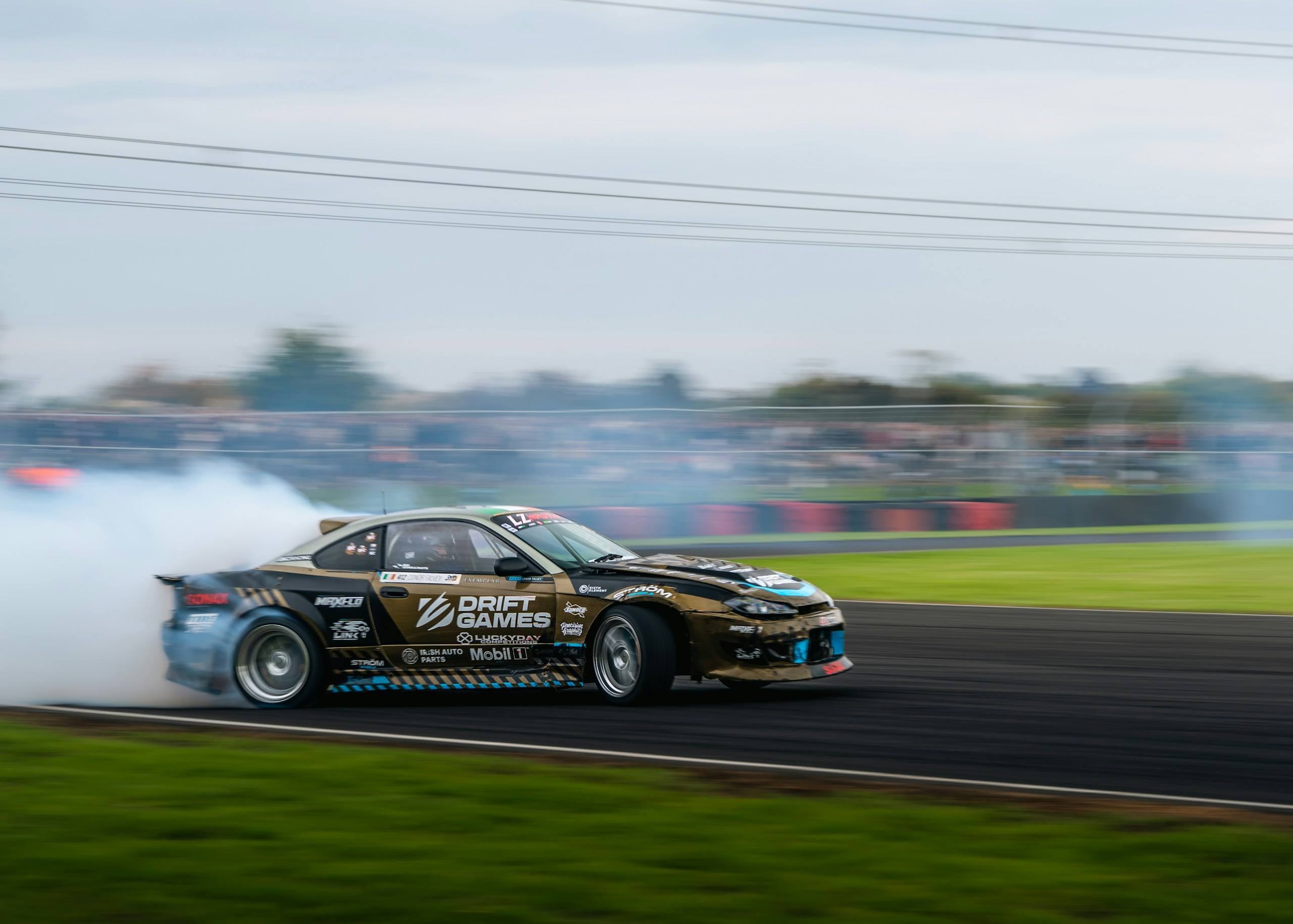 Car drifting through smoke